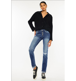 Kancan Mid Rise Cuffed Skinny Straight Jeans