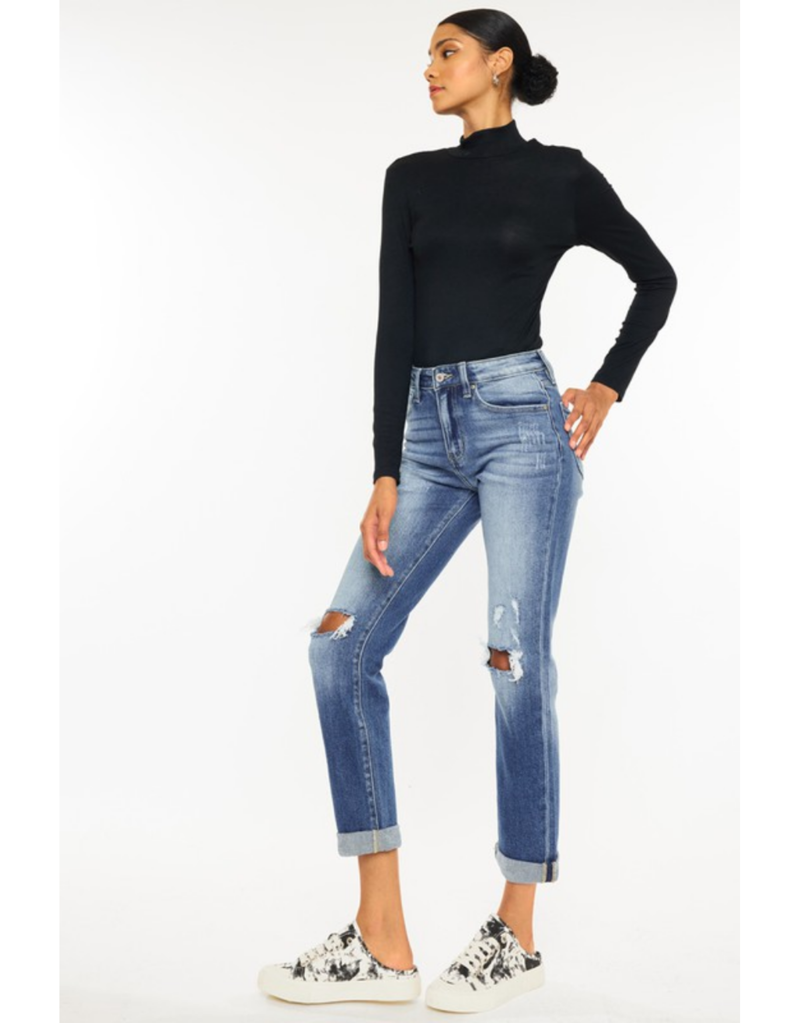 High Rise Distressed Slim Straight Jeans from Kan Can - J Marcel