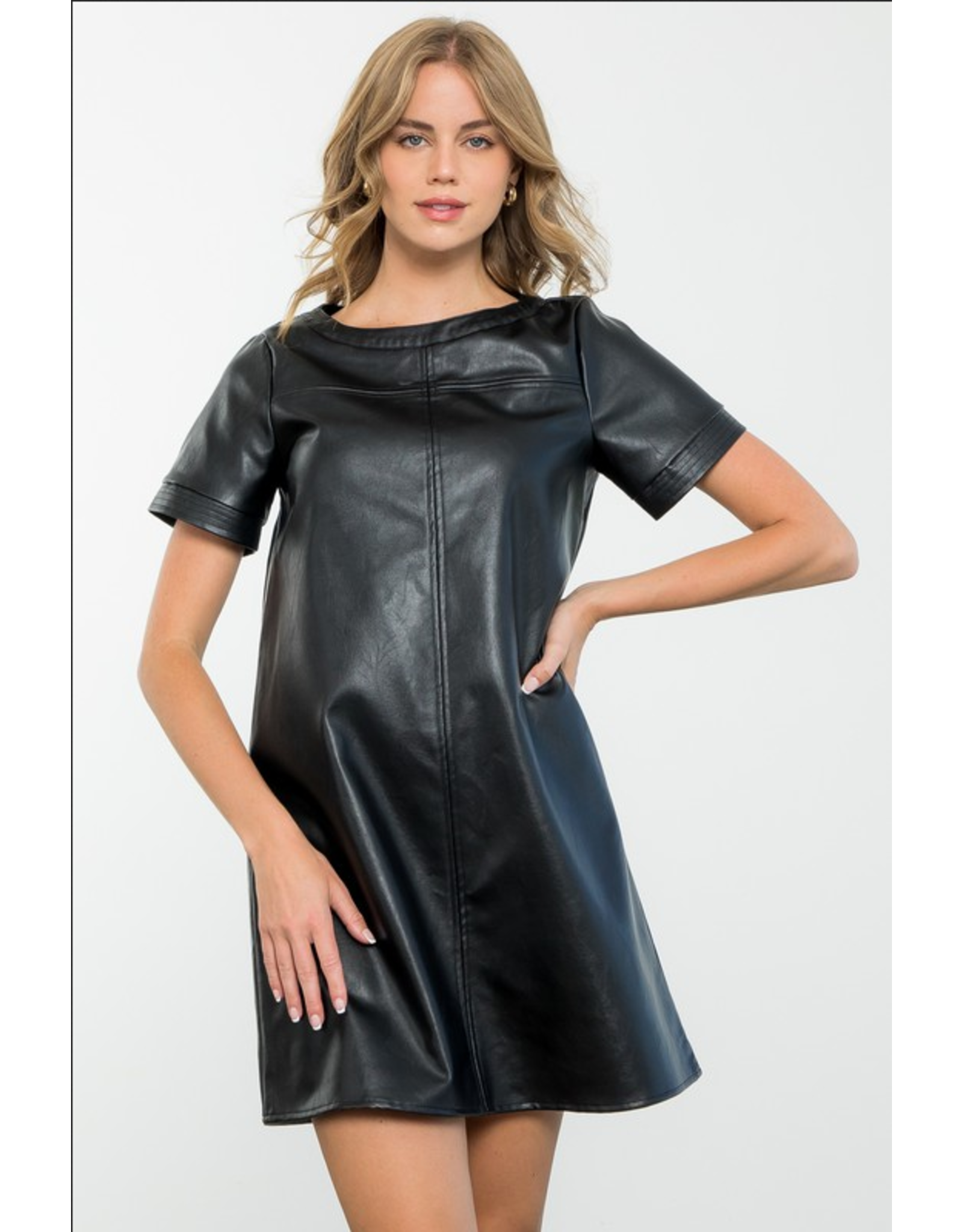 THML Short Sleeve Faux Leather Dress