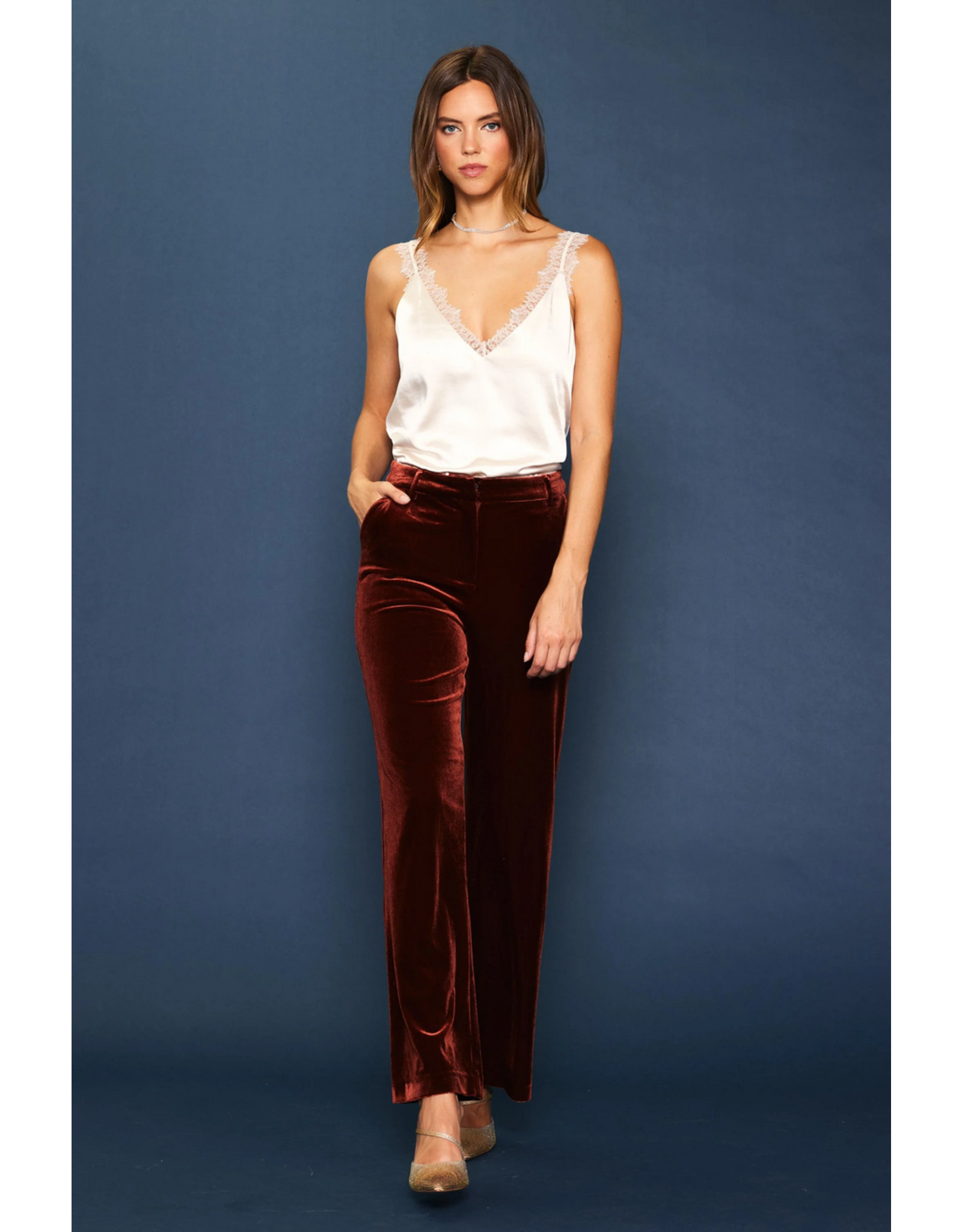 Skies Are Blue Wide Leg Velvet Pants With Pockets