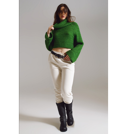 Q2 Green Waffle Knit Turtleneck Sweater