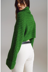 Q2 Green Waffle Knit Turtleneck Sweater