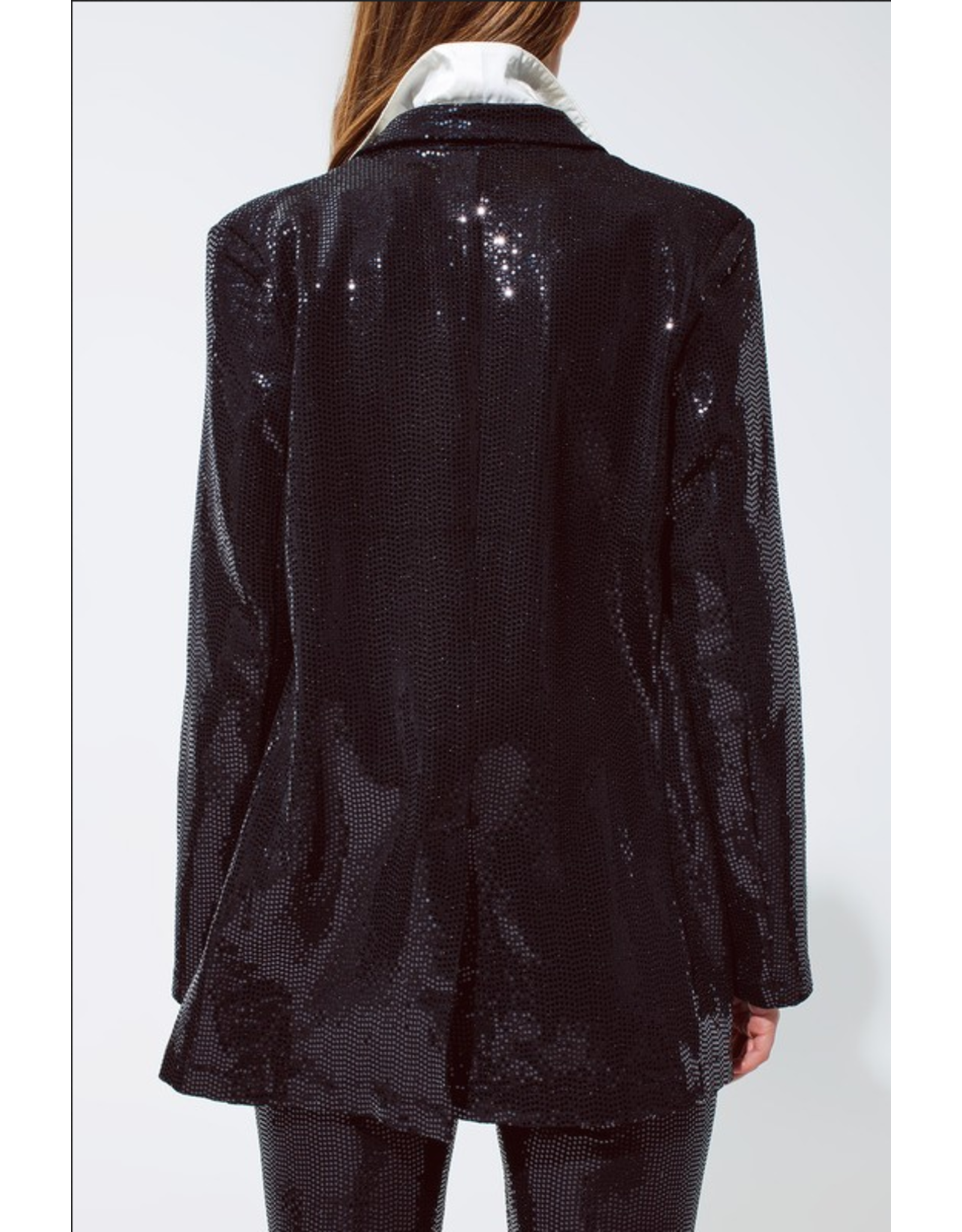 Q2 Black Relaxed Fit Sequin Blazer