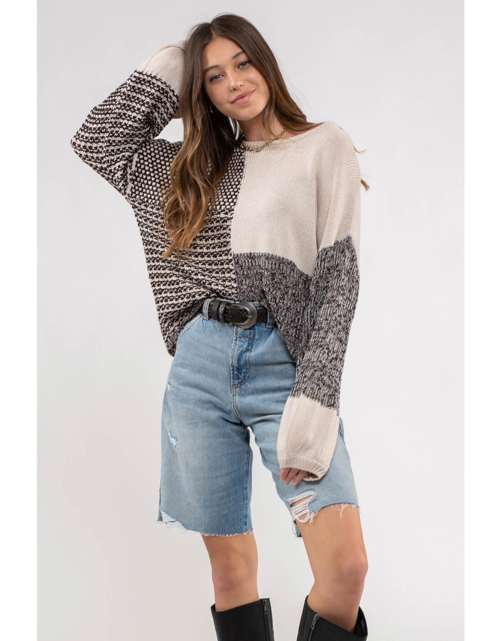 Blu Pepper Colorblock Drop Shoulder Sweater