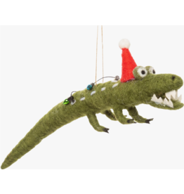 Silver Tree Home & Holiday Alligator Ornament with Lights and Hat