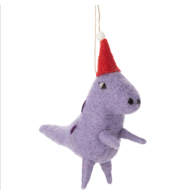 Silver Tree Home & Holiday Purple Dinosaur Ornament with Santa Hat
