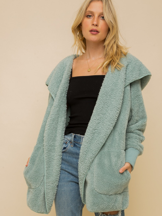 Hem & Thread Faux Fur Plush Hoodie Jacket