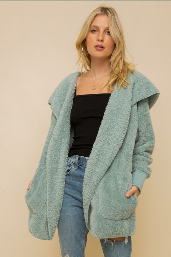 Hem & Thread Faux Fur Plush Hoodie Jacket
