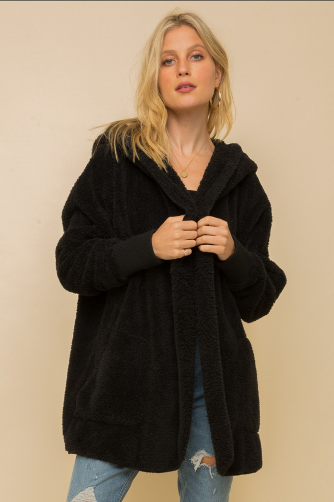 Hem & Thread Faux Fur Plush Hoodie Jacket