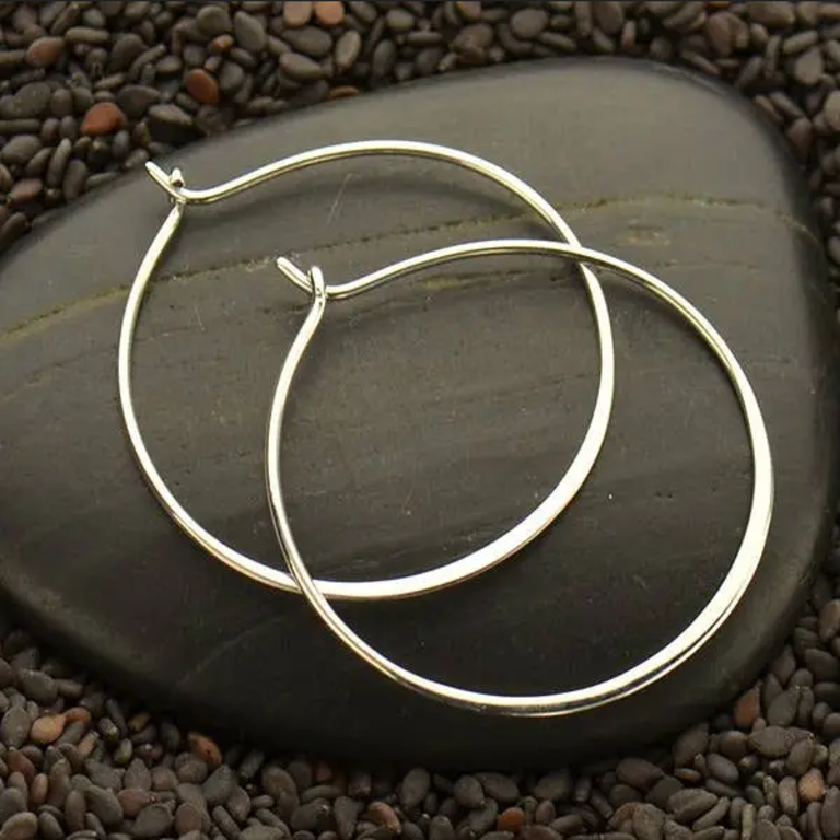 Nina Designs Sterling Silver Half Hammered Circle Earring Hoops