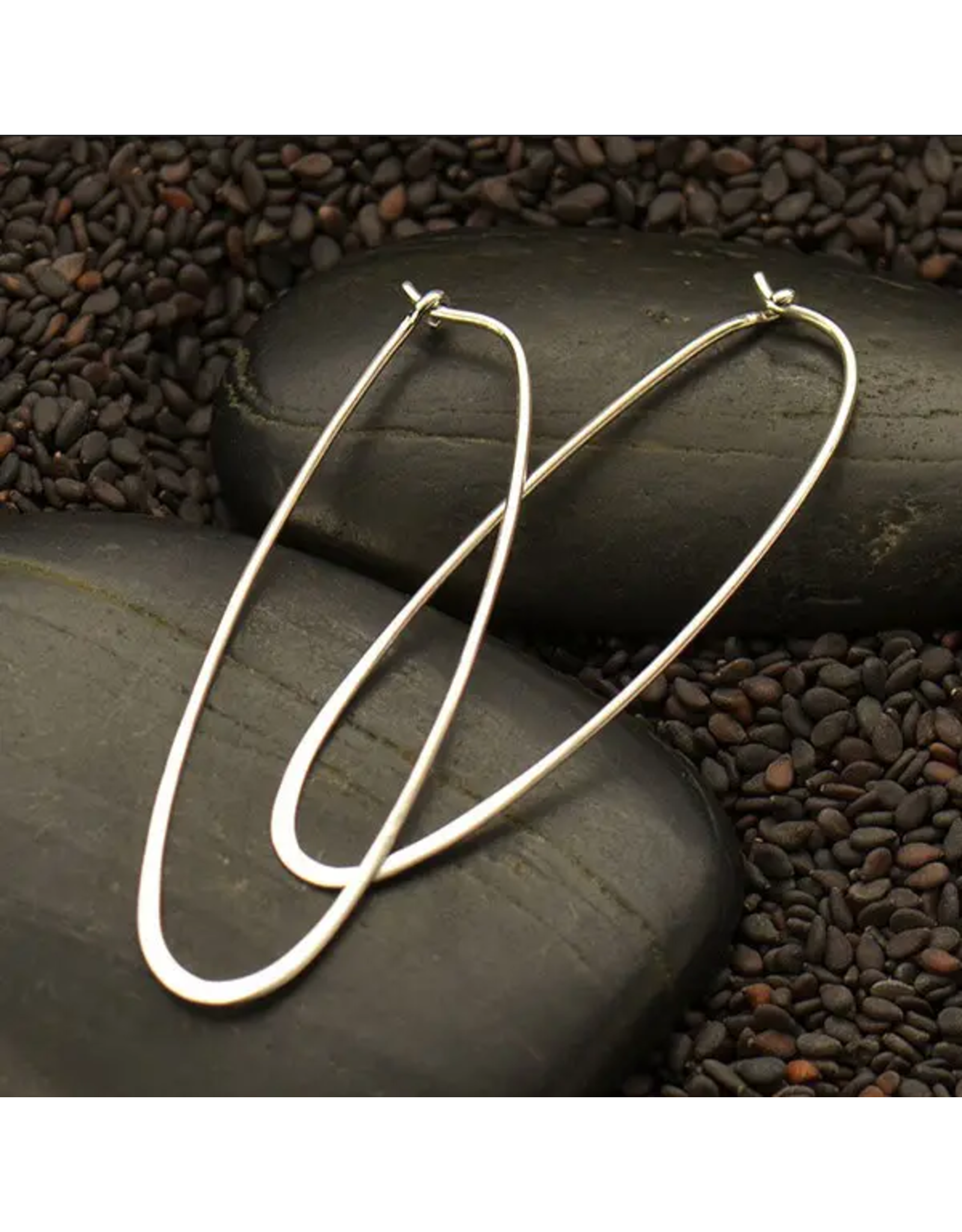 Nina Designs Sterling Silver Long Oval  Hoop Earrings