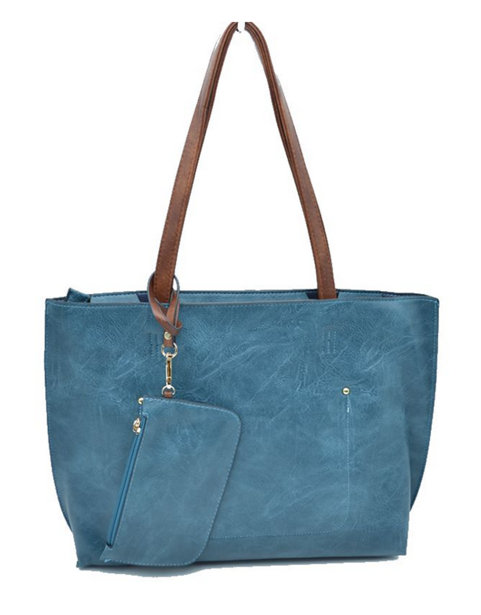 Blue Suede Tote Bag with Additional Shoulder Bag