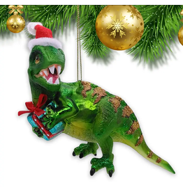 Ornamentally You Green Christmas T-Rex Glass Ornament