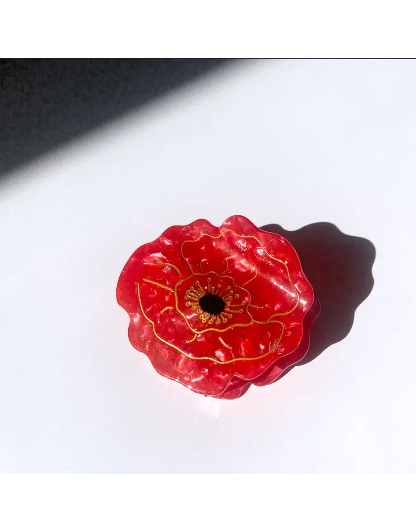 Solar Eclipse Hand-Painted Red Poppy Hair Clip