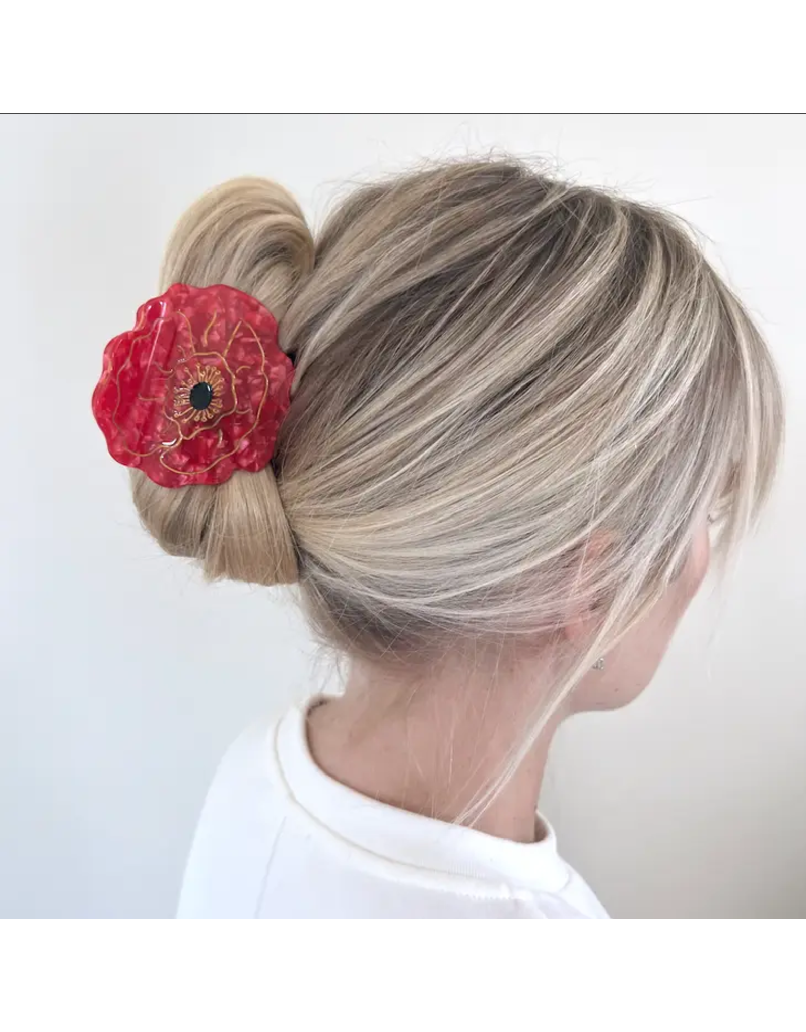 Solar Eclipse Hand-Painted Red Poppy Hair Clip