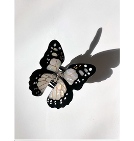 Solar Eclipse Hand-Painted Monarch Butterfly White Hair Clip