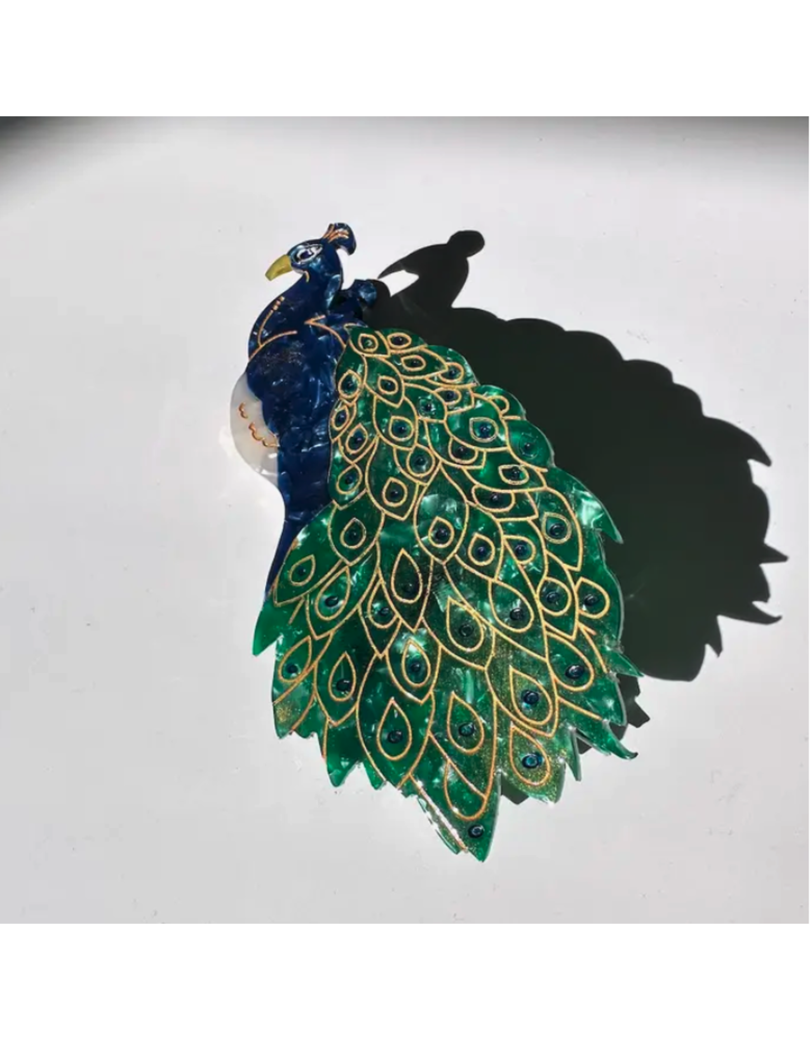 Solar Eclipse Hand-Painted Peacock Bird Hair Clip