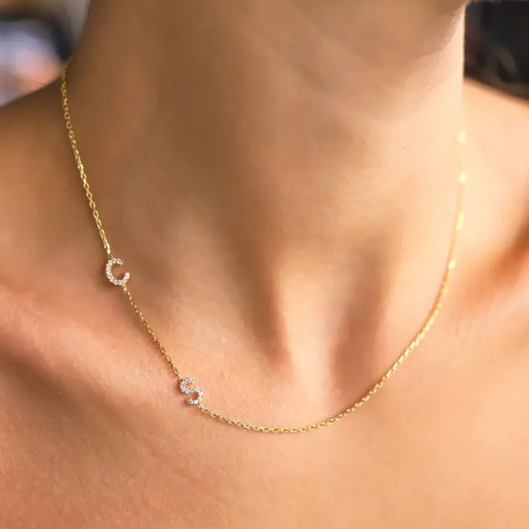 Personalized Pave Sideways Initial Necklace