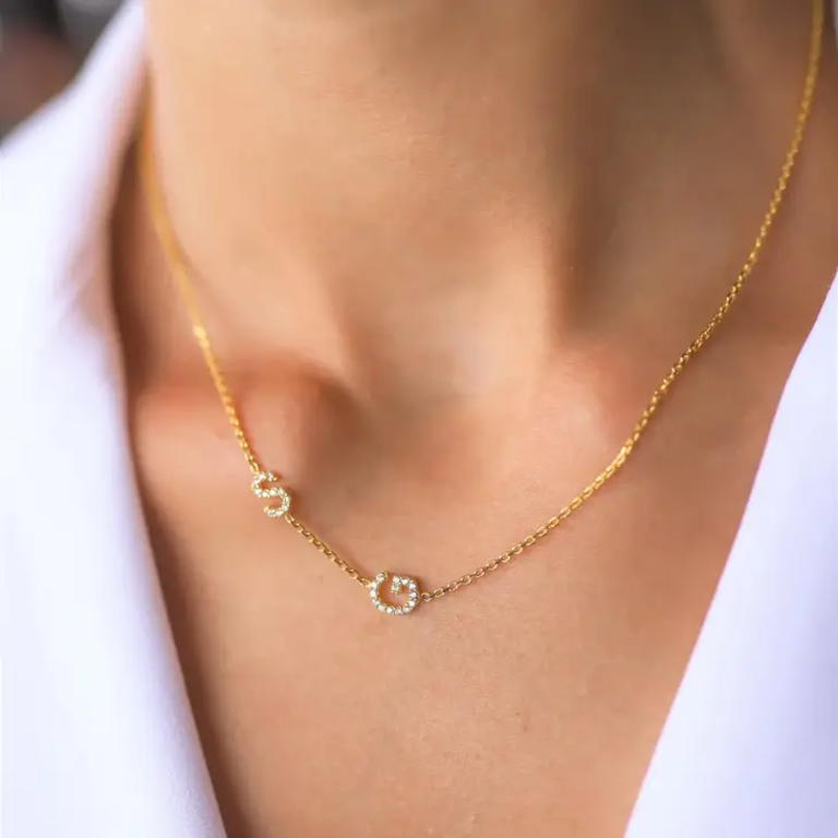 Personalized Pave Sideways Initial Necklace