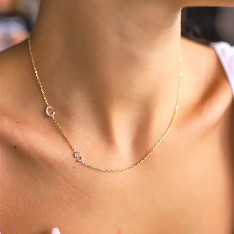 Personalized Pave Sideways Initial Necklace
