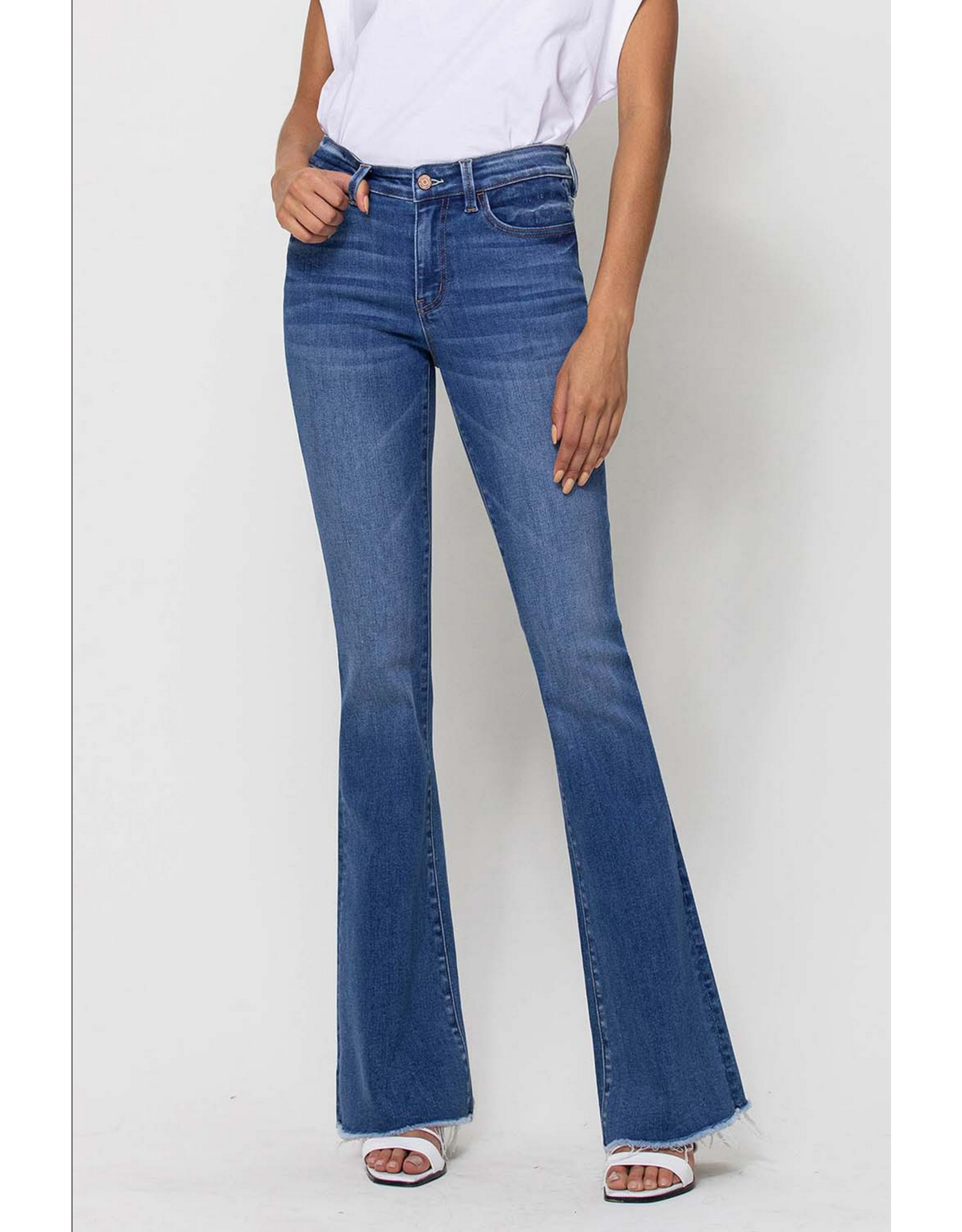 Vervet by Flying Monkey Mid Rise Mini Flare with Raw Hem Jeans