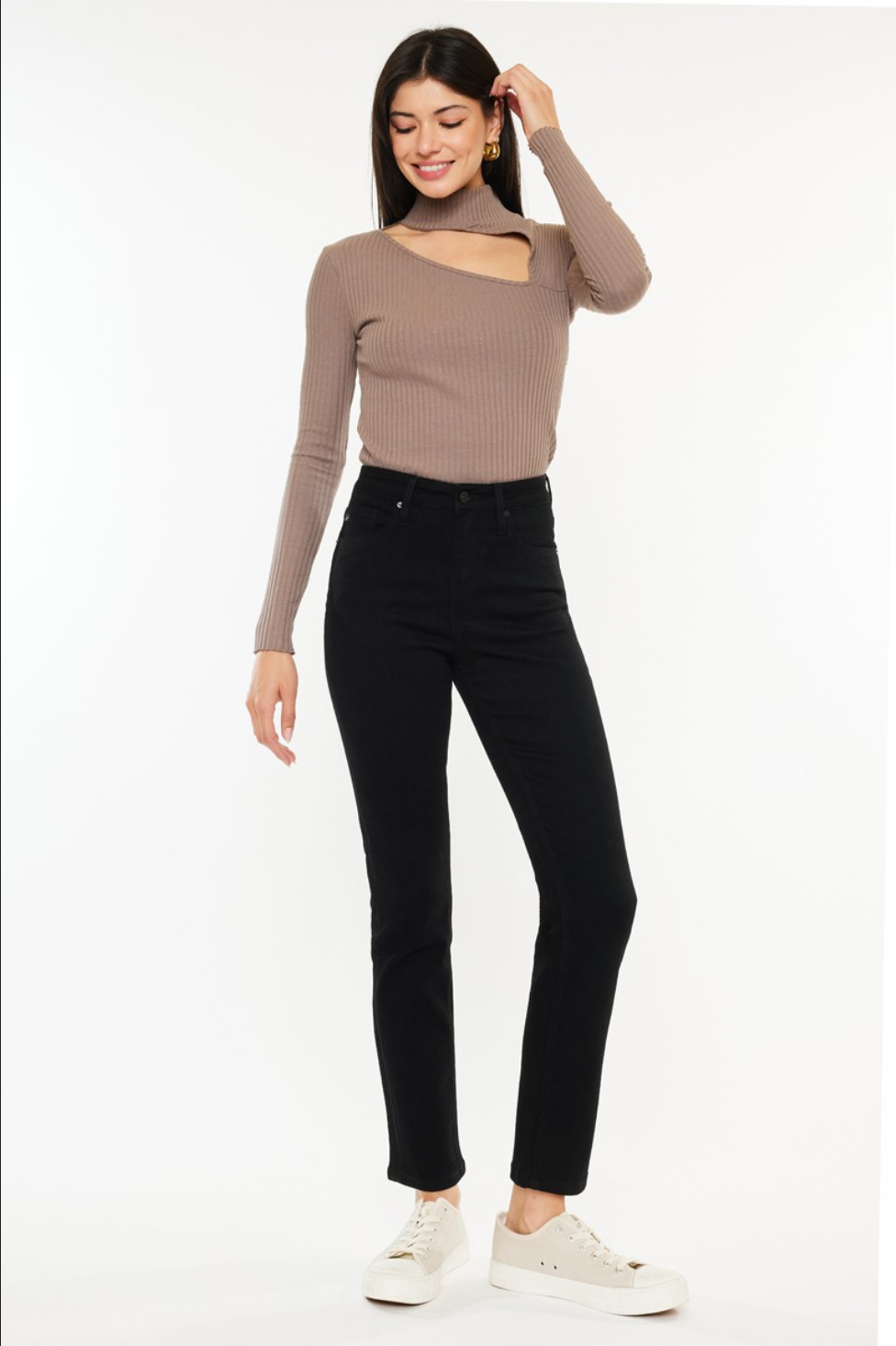 Black High Rise Slim Straight Jeans from Kancan - J Marcel