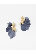 Blue Suede Jewels Art Deco Winged Feather Earrings