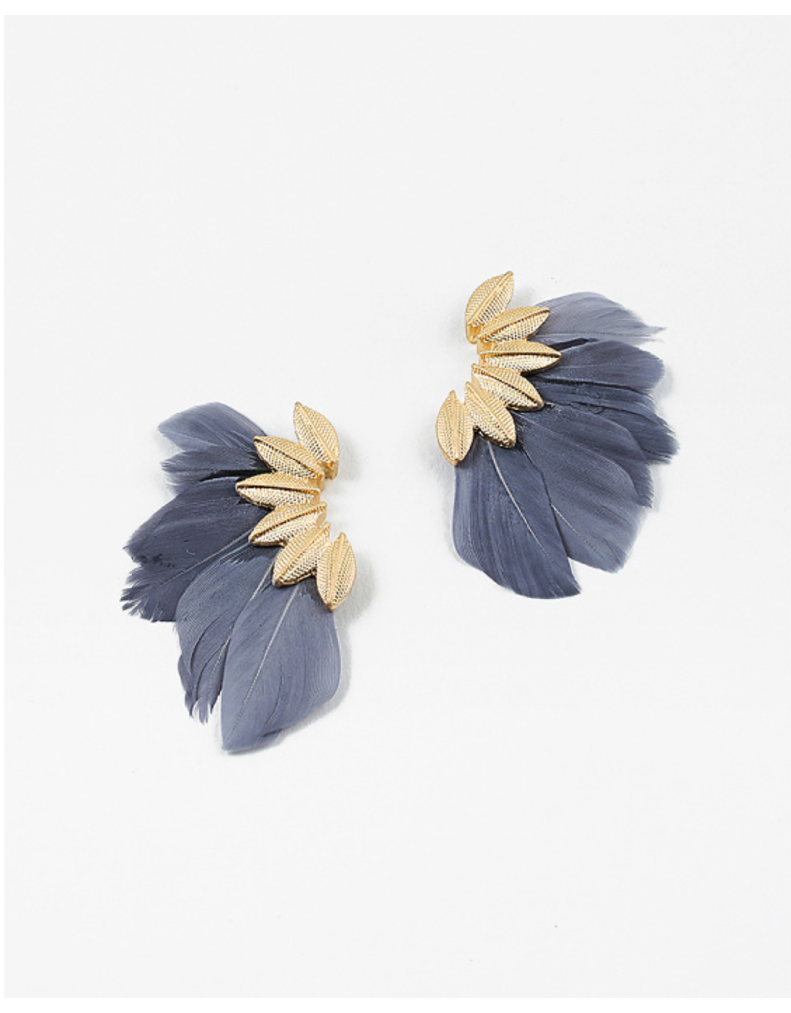 Blue Suede Jewels Art Deco Winged Feather Earrings