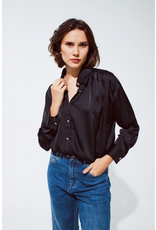 Q2 Black Satin Blouse with Rhinestone Buttons ONE SIZE