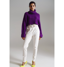 Q2 Purple Waffle Knit Turtleneck Sweater