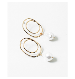 Blue Suede Jewels Gold Abstract Circles and Pearl Earrings