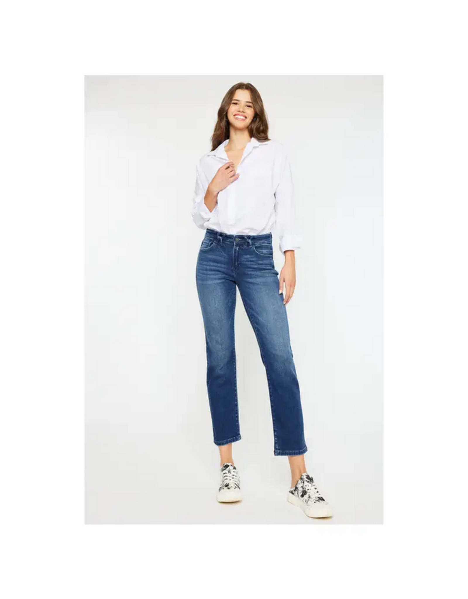 Kancan Mid Rise Slim Straight Cropped Jeans