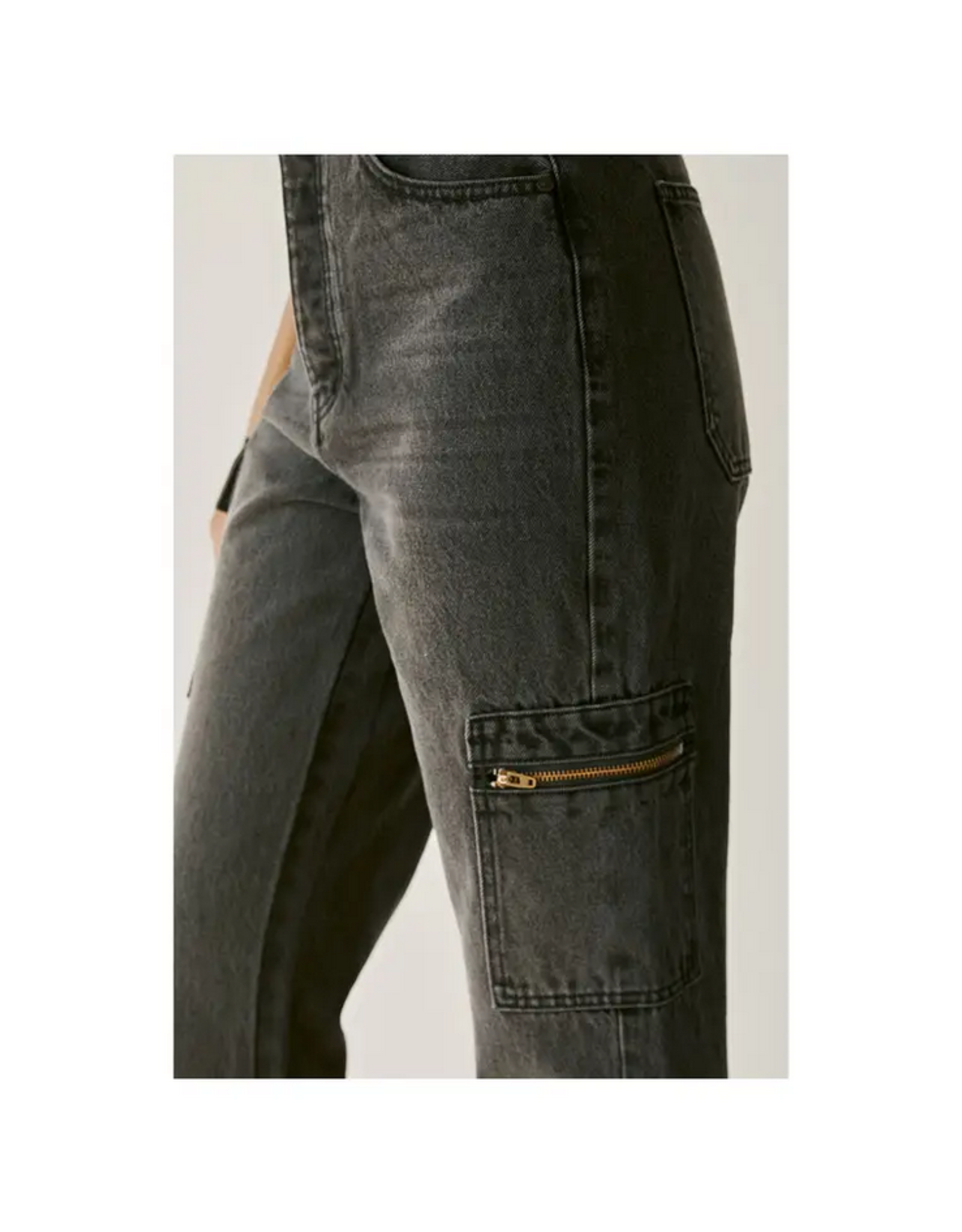 Kancan 90's Straight Fit Cargo Jeans in Washed Black