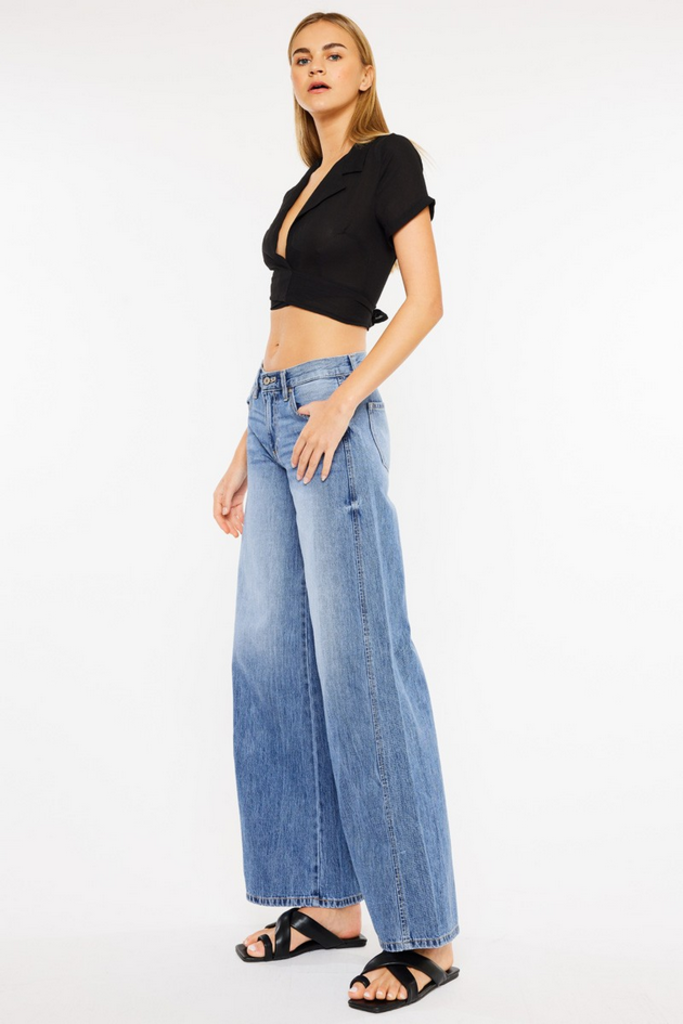 Kancan Mid Rise Super Wide Leg Jeans