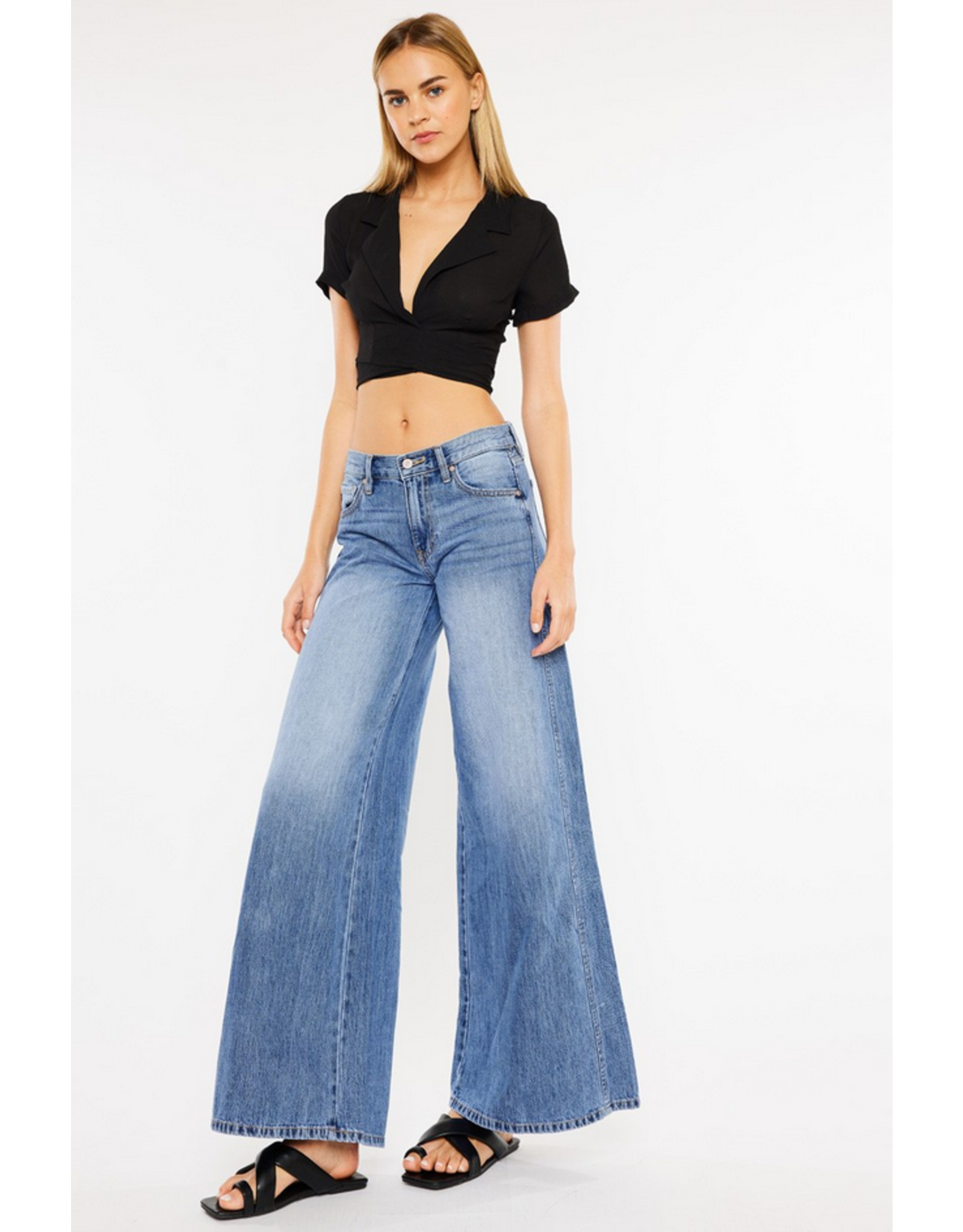 Kancan Mid Rise Super Wide Leg Jeans