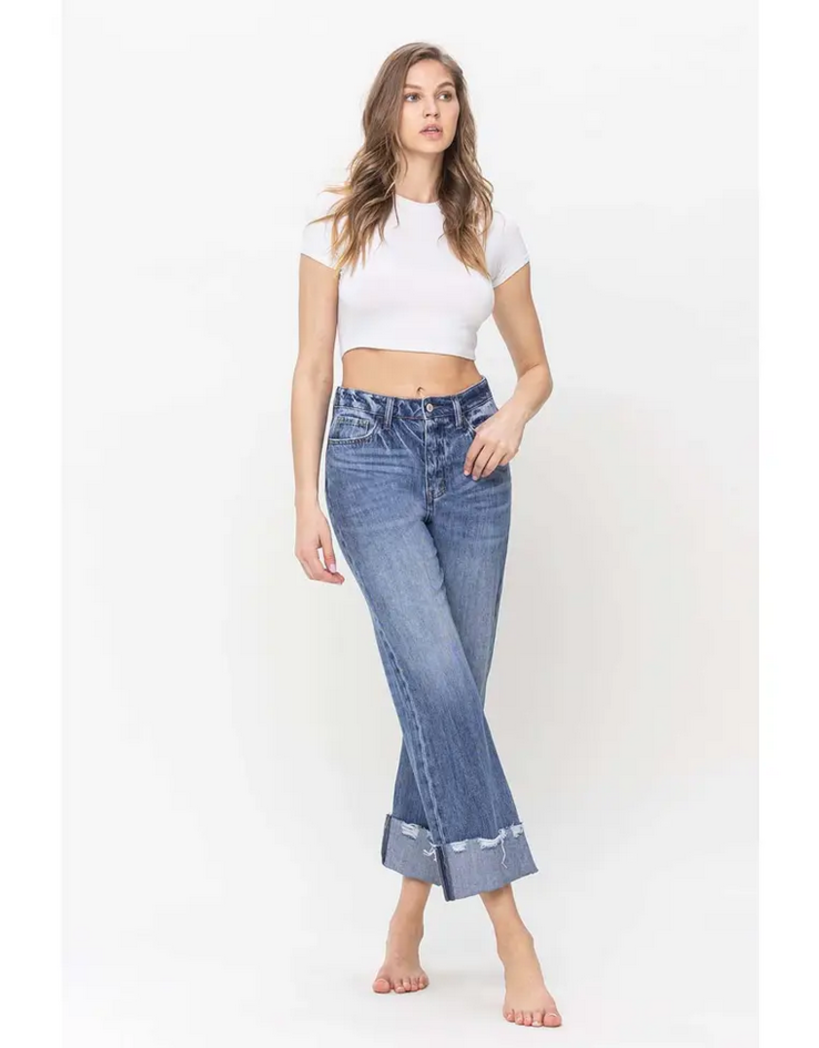 Vervet by Flying Monkey High Rise Rigid Dad Jeans with Edge Grinding