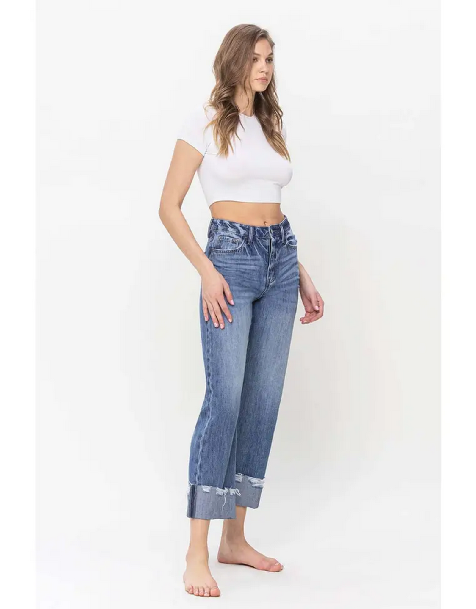 Vervet by Flying Monkey High Rise Rigid Dad Jeans with Edge Grinding