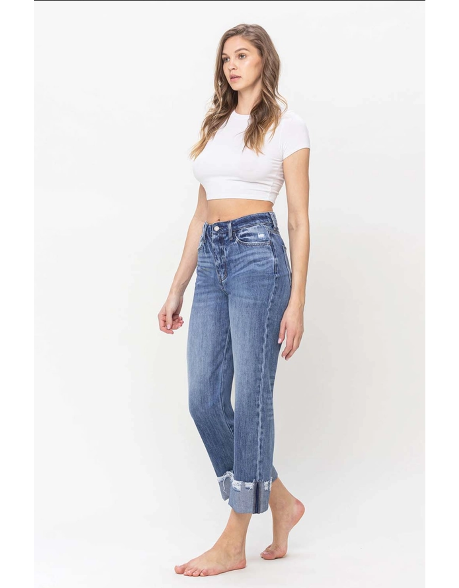 Vervet by Flying Monkey High Rise Rigid Dad Jeans with Edge Grinding