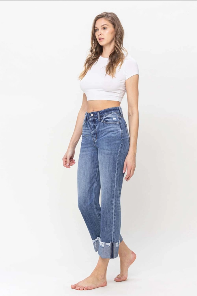 Vervet by Flying Monkey High Rise Rigid Dad Jeans with Edge Grinding