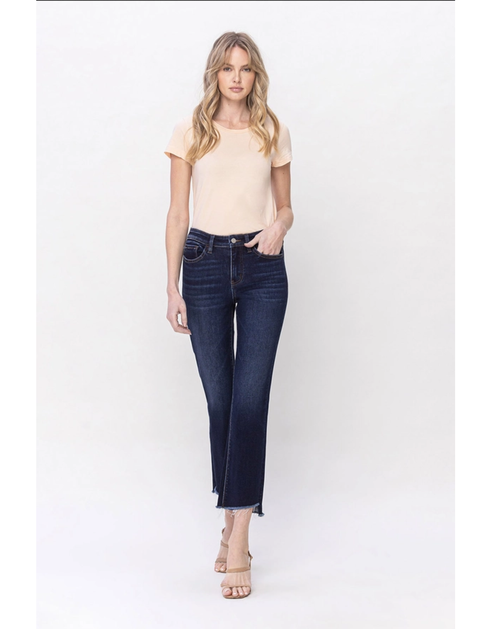 Vervet by Flying Monkey High Rise Step W Raw Hem Crop Flare Jeans