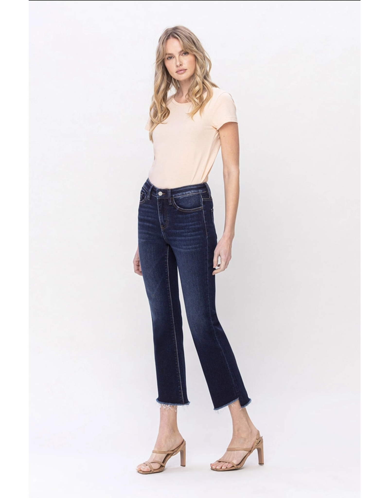 Vervet by Flying Monkey High Rise Step W Raw Hem Crop Flare Jeans