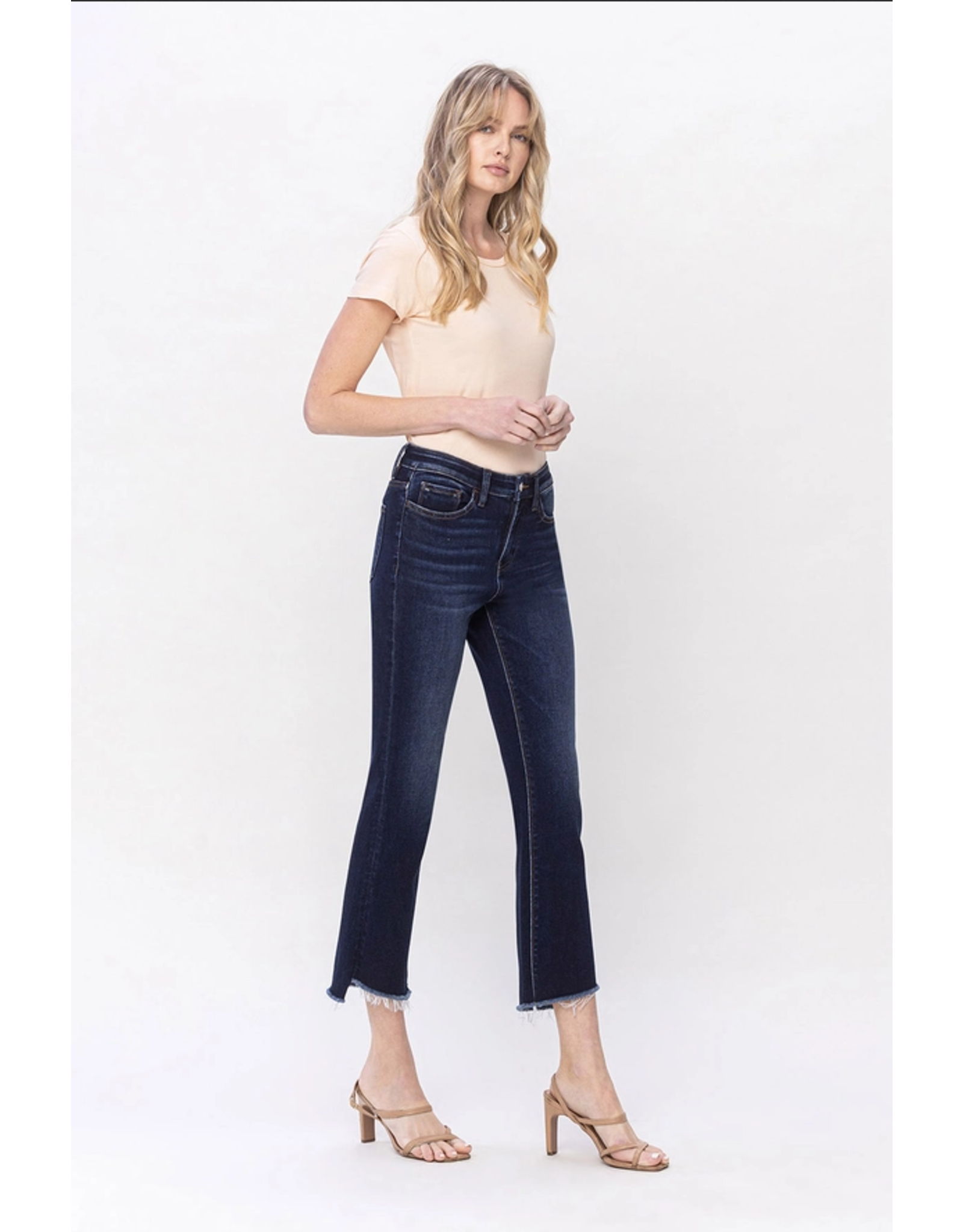 Vervet by Flying Monkey High Rise Step W Raw Hem Crop Flare Jeans