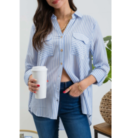 Blu Pepper Striped Lightweight Woven Top