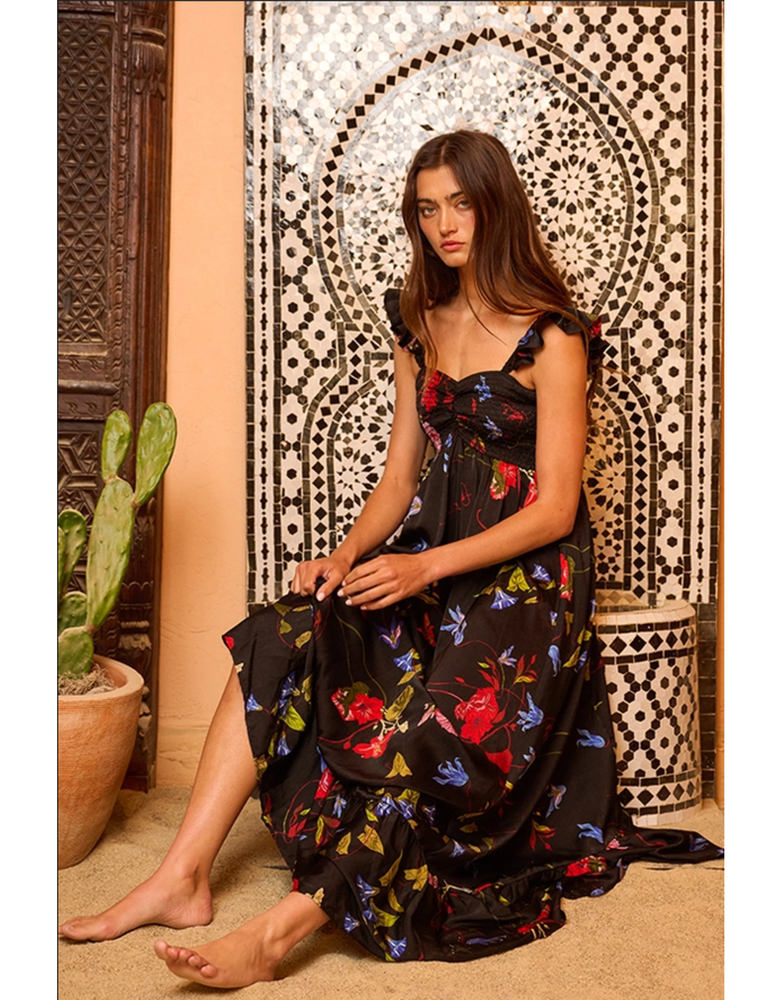 BucketList Ruffle Sleeve Floral Maxi Dress