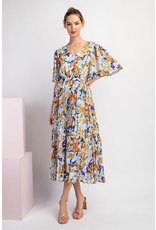 eesome Floral Pleated Cut Out Midi Dress