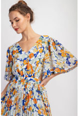 eesome Floral Pleated Cut Out Midi Dress