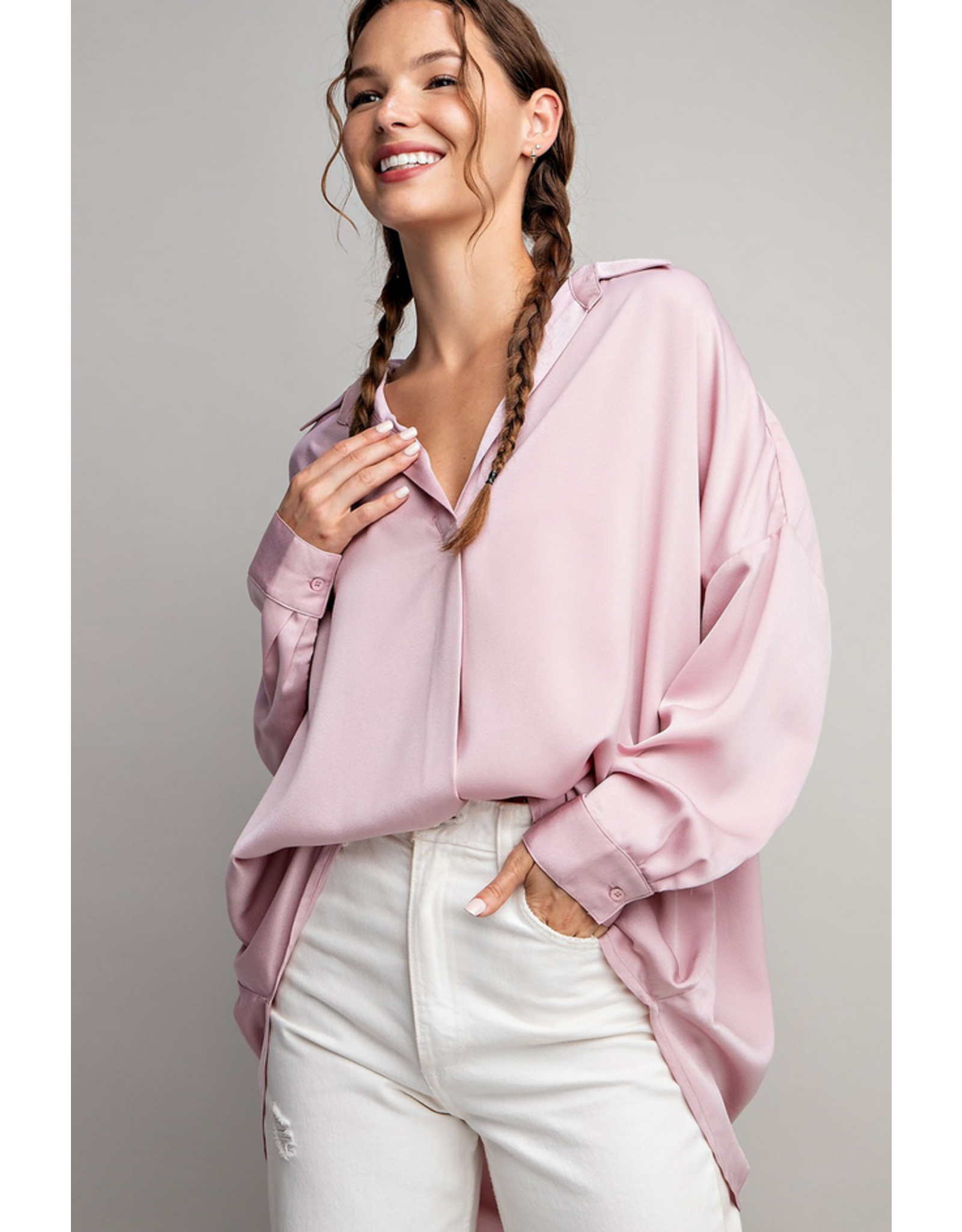 eesome Pull Over Faux Satin Blouse