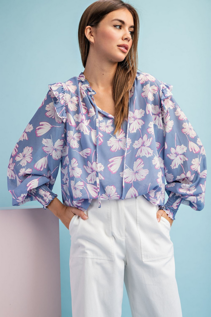 eesome Floral Print Long Sleeve Blouse