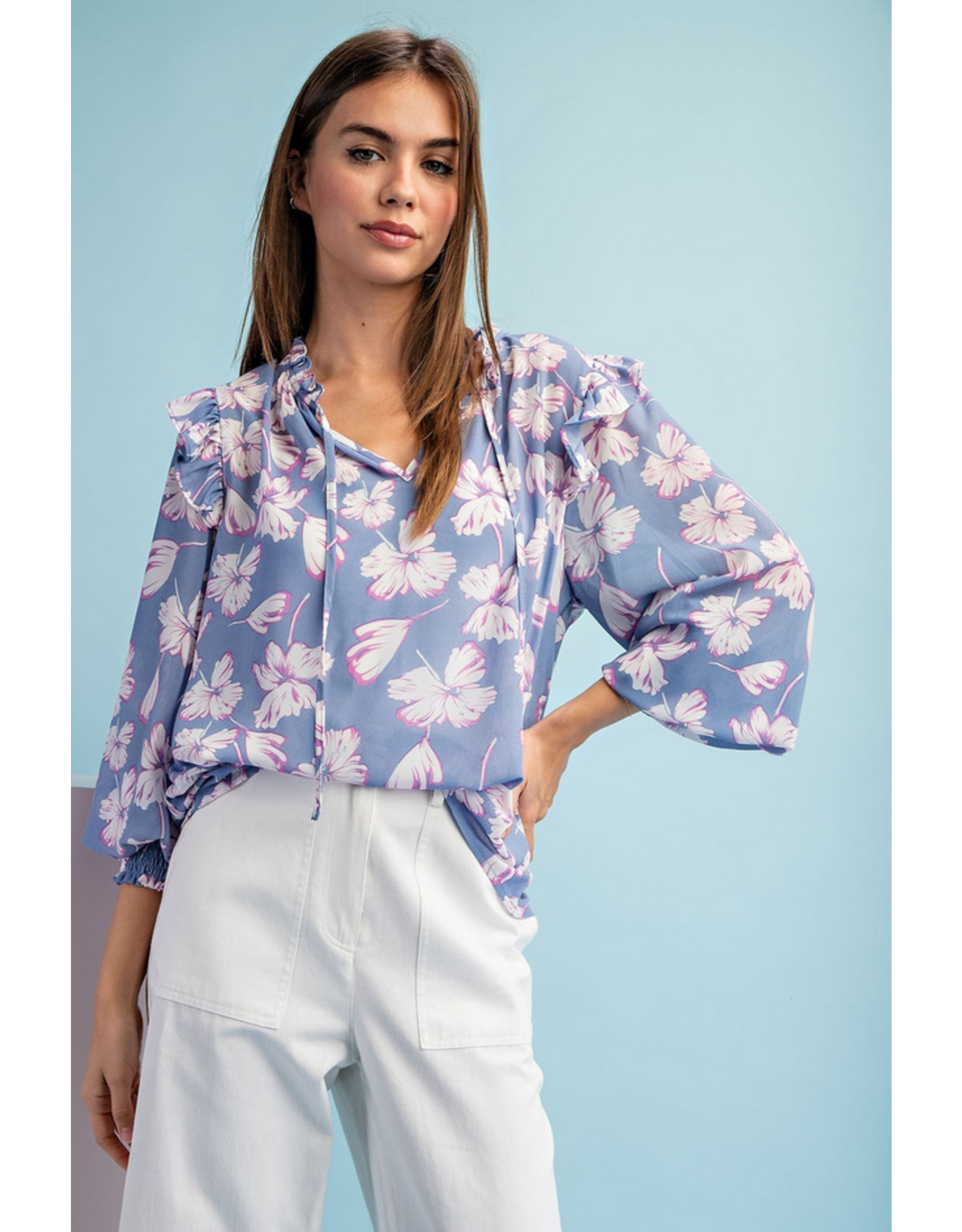 eesome Floral Print Long Sleeve Blouse