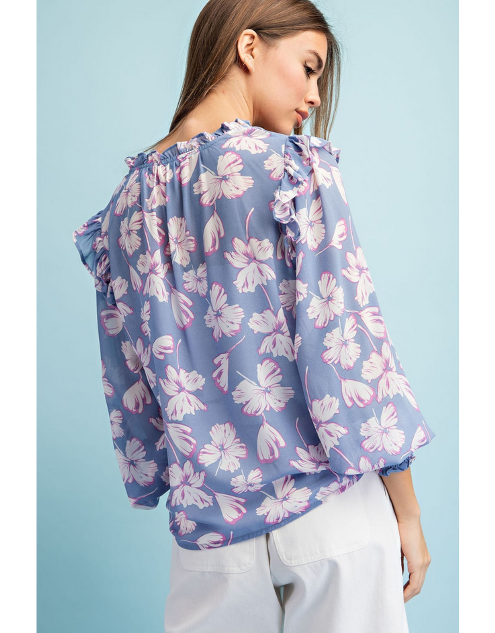 eesome Floral Print Long Sleeve Blouse